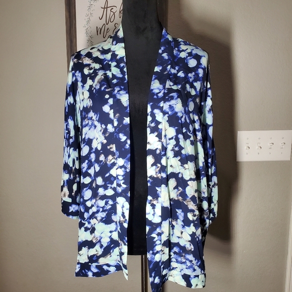 Apt. 9 Womens Floral Print Kimono Small Blue Open Front Dolman Bohemian NWOT - Picture 1 of 14